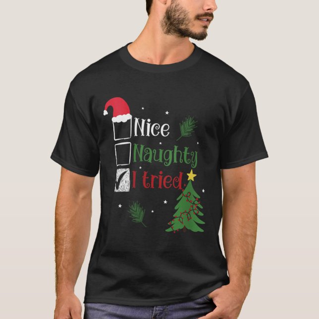 Camiseta Womens Nice Naughty I Tried List Christmas V-neck  (Anverso)