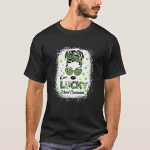 Camiseta Womens One Lucky School Counselor Messy Bun St Pat