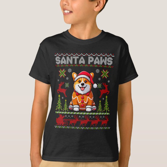 Camiseta Womens Pembroke Welsh Corgi Santa Paws Merry Chris (Anverso)