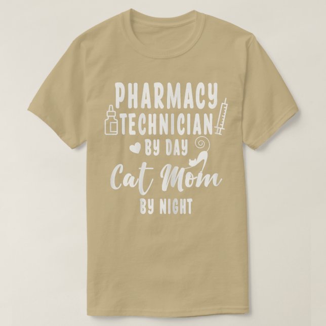 Camiseta Womens Pharmacy Technician By Day Cat Mom By Night (Diseño del anverso)