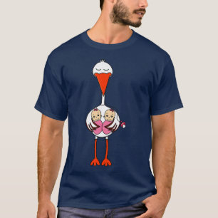 Camiseta Womens Pregnancy Baby Stork Funny Twins Girl