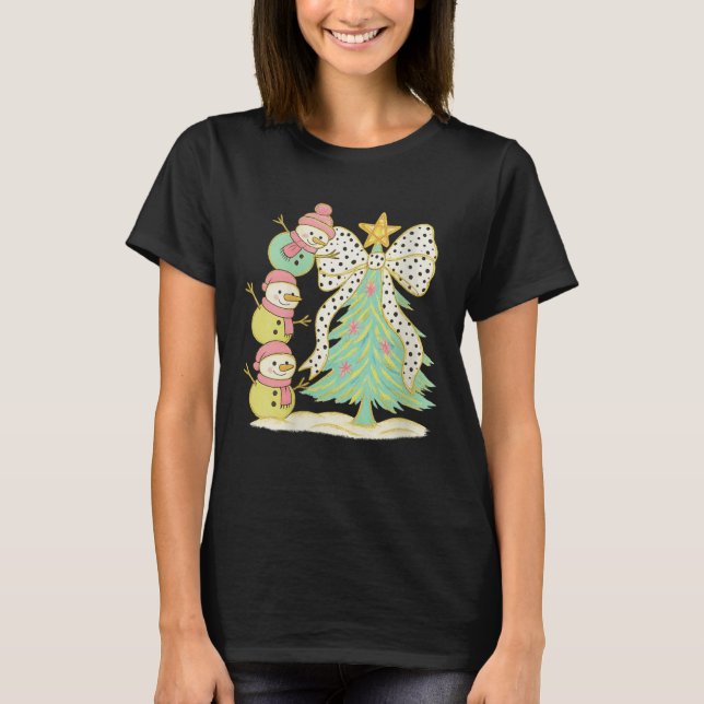 Camiseta Womens Preppy Coquette Christmas Snowm 2025 Funny  (Anverso)