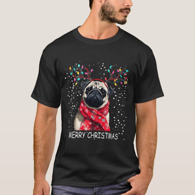 Camiseta Womens Pug Dog Xmas Santa Hat F Christma Long Slee (Anverso)
