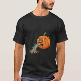 Camiseta Womens Pumpkin Puking Candy Corn Rainbow Spooky Ap
