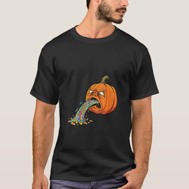 Camiseta Womens Pumpkin Puking Candy Corn Rainbow Spooky Ap (Anverso)