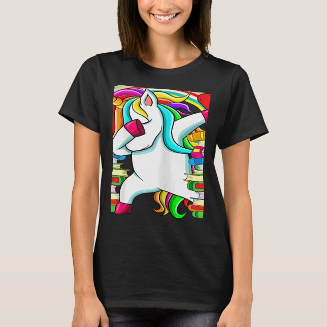 Camiseta Womens Reading Teacher Dabbing Unicorn Elementary  (Anverso)