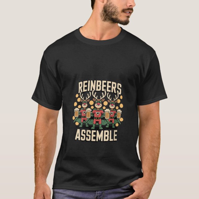 Camiseta Womens Reinbeers Assemble Funny Drinking Reindeer  (Anverso)