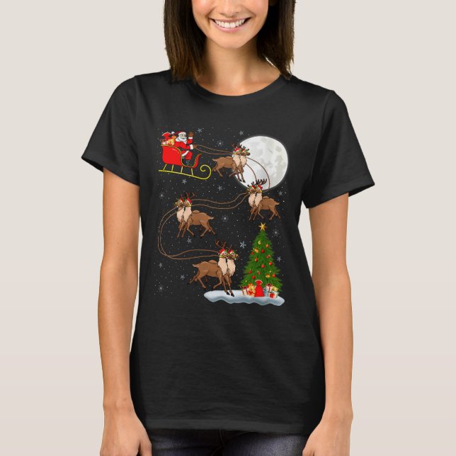 Camiseta Womens Reindeer Santa Sleigh Flying Funny Magical  (Anverso)