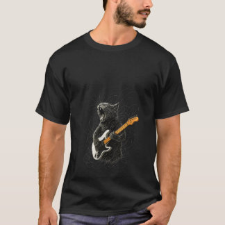 Camiseta Womens Retro Artistic Funny Cat Playing Rock Music
