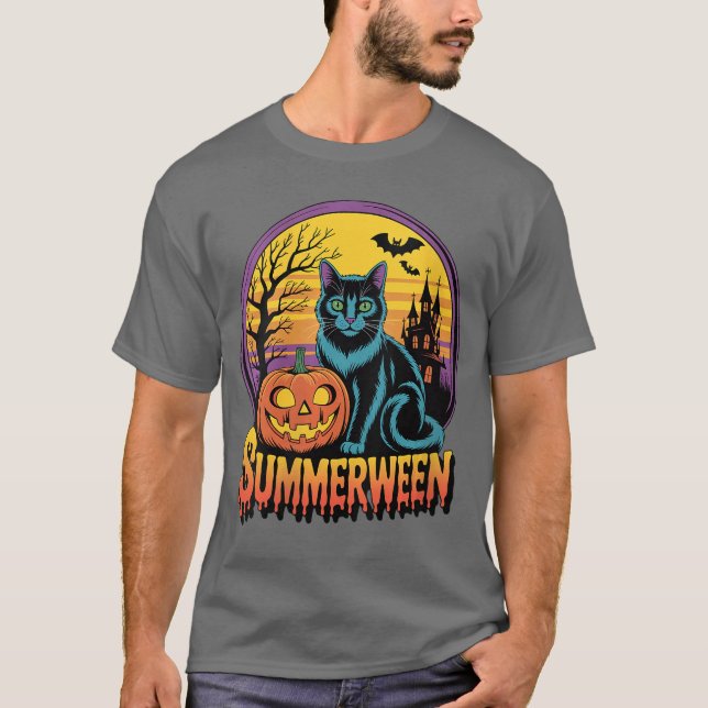 Camiseta Womens Retro Black Cat Spooky Cute Art Summerween  (Anverso)