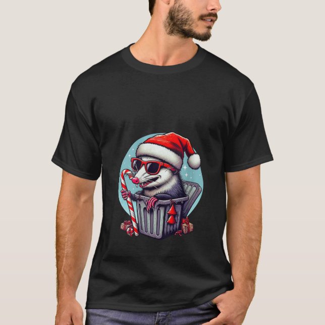 Camiseta Womens Retro Possems in Trashcan Christmas Funny O (Anverso)