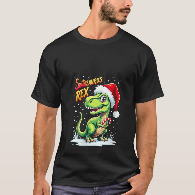Camiseta Womens Santasaurus Rex Funny Dinosaur xmas Santa H (Anverso)