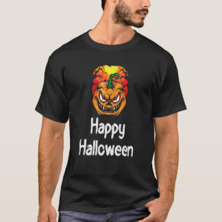 Camiseta Womens Scary Halloween Broom Engraved Pumpkin