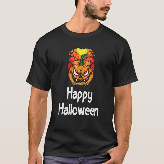 Camiseta Womens Scary Halloween Broom Engraved Pumpkin (Anverso)