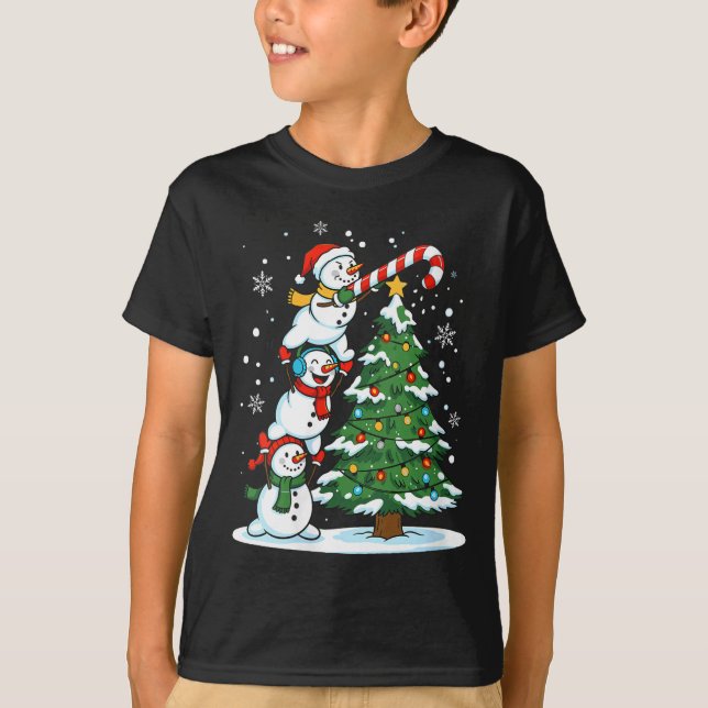 Camiseta Womens Snowman Candy Cane Christmas Tree Winter Fu (Anverso)
