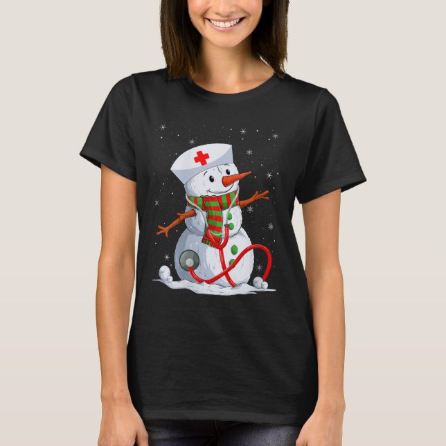 Camiseta Womens Snowman Nurse Christmas Stethoscope Nursing (Anverso)