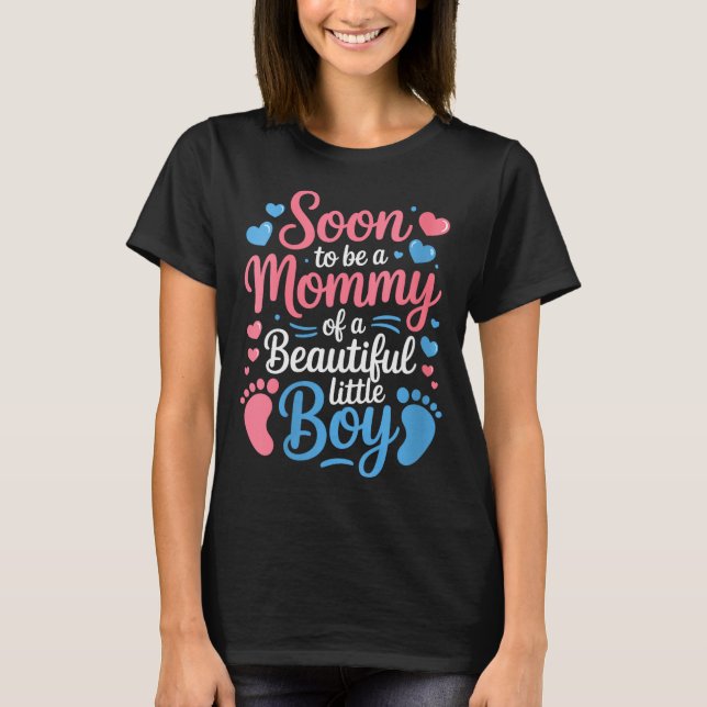 Camiseta Womens Soon-to-be A Mommy Of A Beautiful Baby Boy, (Anverso)
