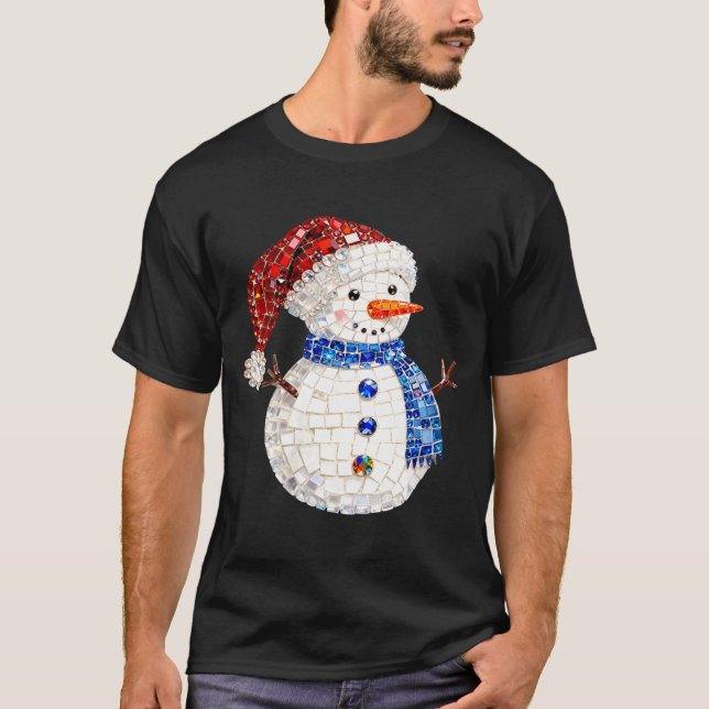 Camiseta Womens Sparkly Rhinestone Snowman Pajamas Holiday  (Anverso)