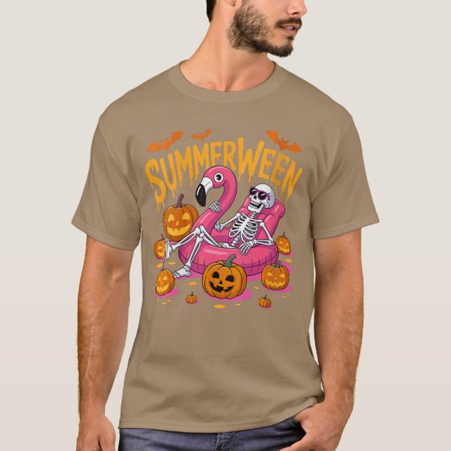 Camiseta Womens Summerween Vibes Skeleton Pumpkin Spooky Va (Anverso)