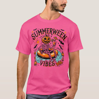 Camiseta Womens Summerween Vibes Spooky Summer Pumpkin VNec