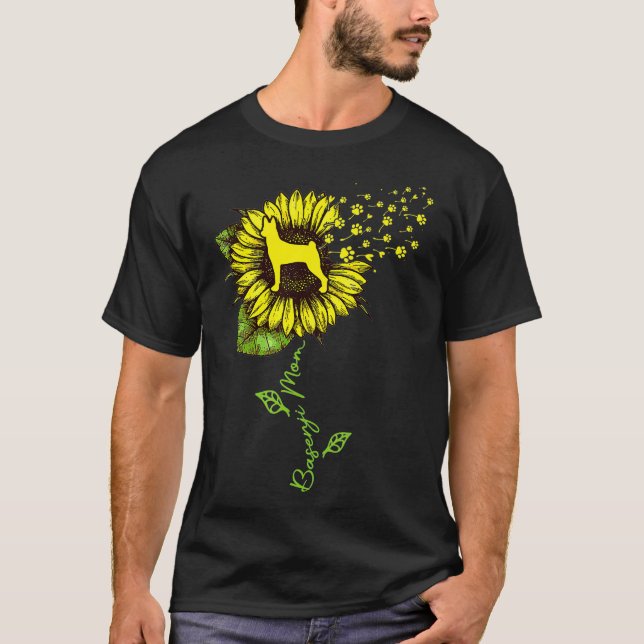Camiseta Womens Sunflower Basenji Mom Mom Dog Lover  (Anverso)