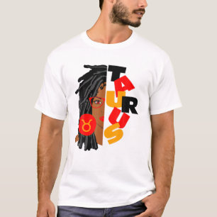 Camiseta Womens Taurus Girl Afro Locs Girl Zodiac Signs Bir