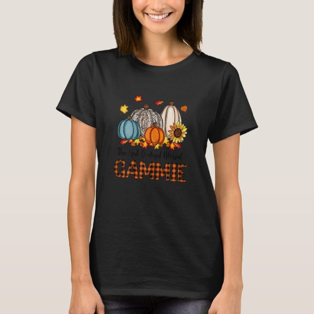 Camiseta Womens Thankful Grateful Blessed Gammie Pumpkins F (Anverso)
