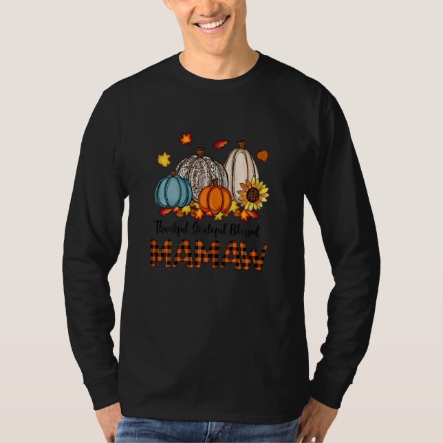 Camiseta Womens Thankful Grateful Blessed Mamaw Pumpkins Fa (Anverso)