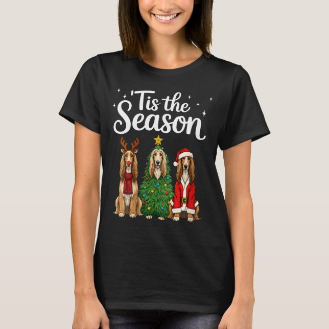 Camiseta Womens Tis The Season Afghan Hound Christmas Santa (Anverso)