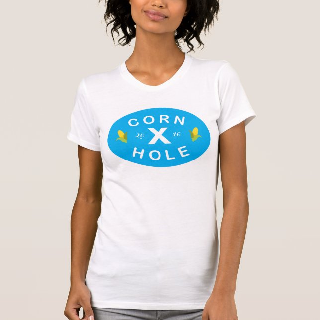 Camiseta Women's V Neck Relaxed Blue Cornhole (Anverso)