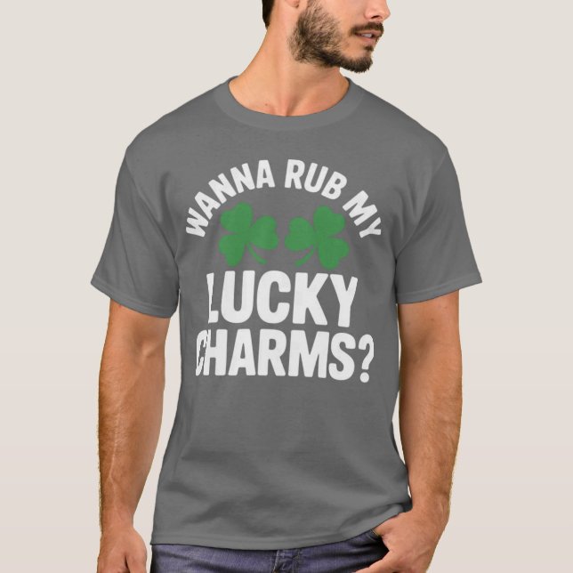 Camiseta Womens Wanna Rub My Lucky Charms Adult St Patricks (Anverso)