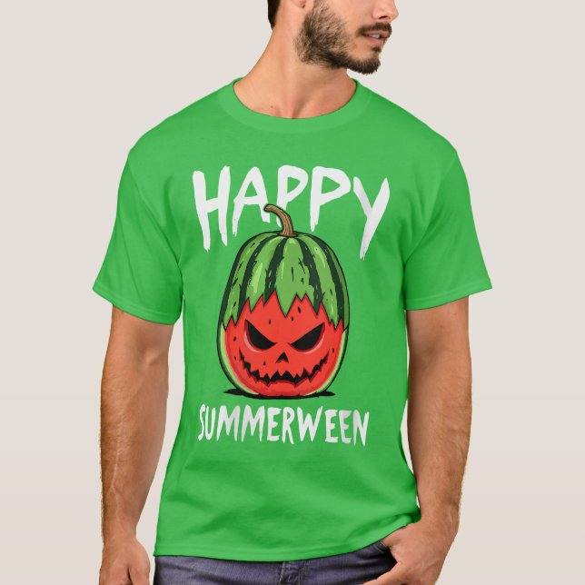 Camiseta Womens Watermelon Jackolantern Summer Halloween Ha (Anverso)