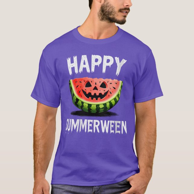 Camiseta Womens Watermelon O Lantern Summer Halloween Happy (Anverso)