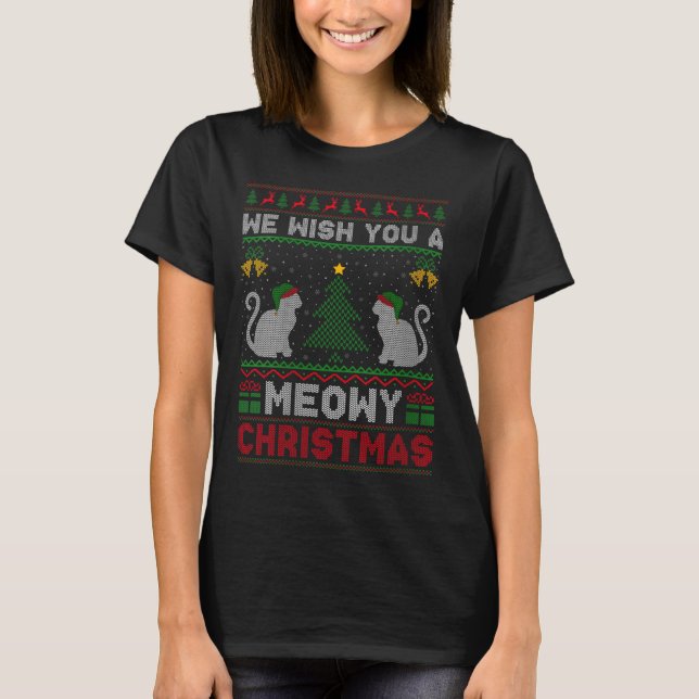 Camiseta Womens We Wish You A Meowy Catmas Ugly Christmas S (Anverso)