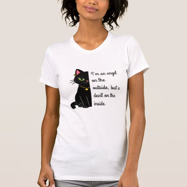Camiseta women's white black cat shirt (Anverso)