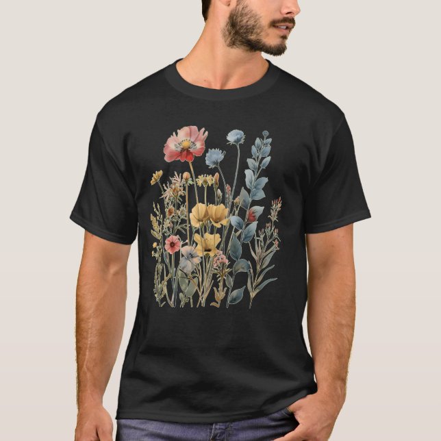 Camiseta Womens Wildflower Bouquet Vintage Botánico Floral (Anverso)