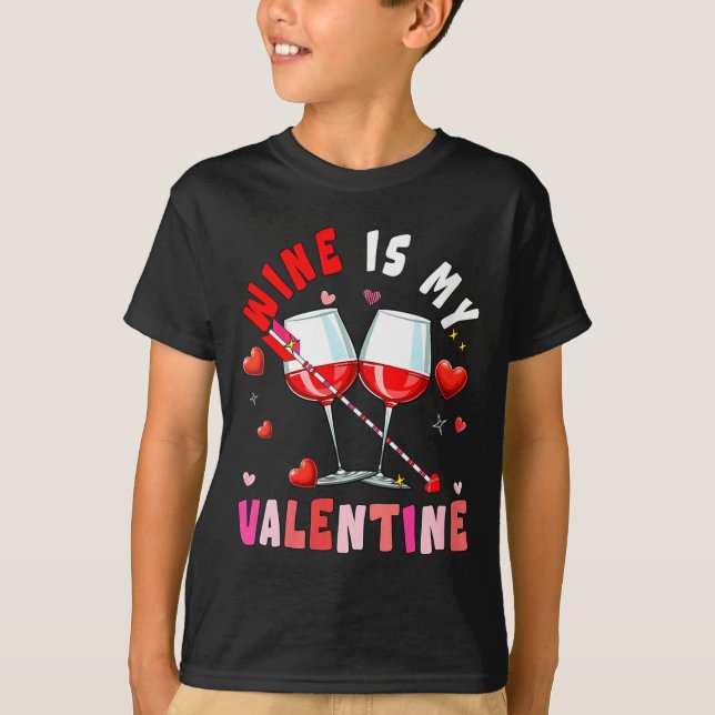 Camiseta Women's Wine Is My Valentine Hearts Matching Drink (Anverso)
