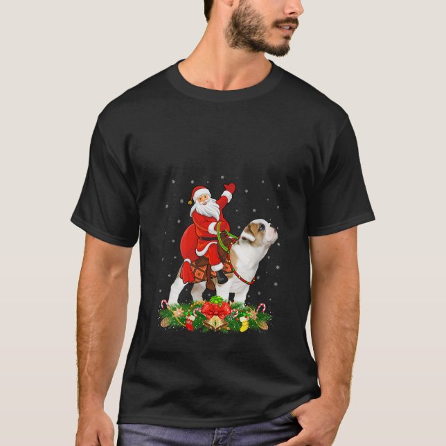 Camiseta Womens Xmas Decor Funny Santa Riding English Bulld (Anverso)