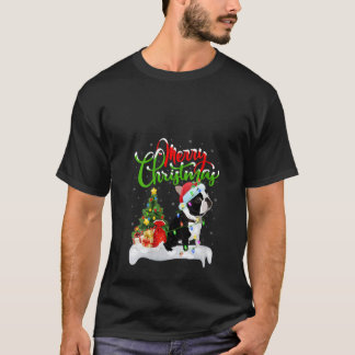 Camiseta Womens Xmas Lighting Matching Santa Boston Terrier