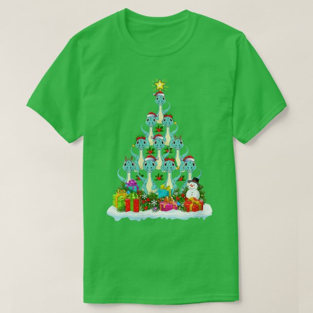 Camiseta Womens Xmas Lights Funny Santa Brontosaurus Dinosa (Diseño del anverso)