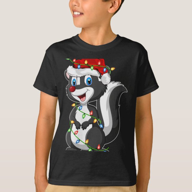 Camiseta Womens Xmas Lights Santa Hat Skunk Christmas V Nec (Anverso)