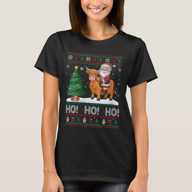 Camiseta Womens Xmas Tree Lighting Santa Riding Highland Co (Anverso)