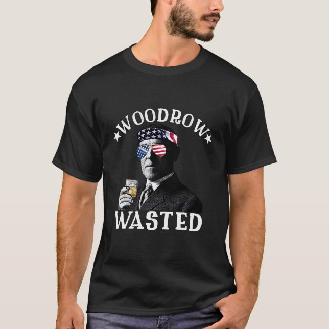 Camiseta Woodrow Wasted Patriótico Bebiendo Presidente Wood (Anverso)