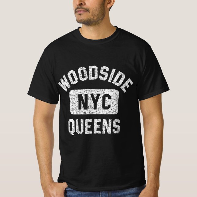 Camiseta Woodside Queens NYC Gym Style White Pri perturbado (Anverso)