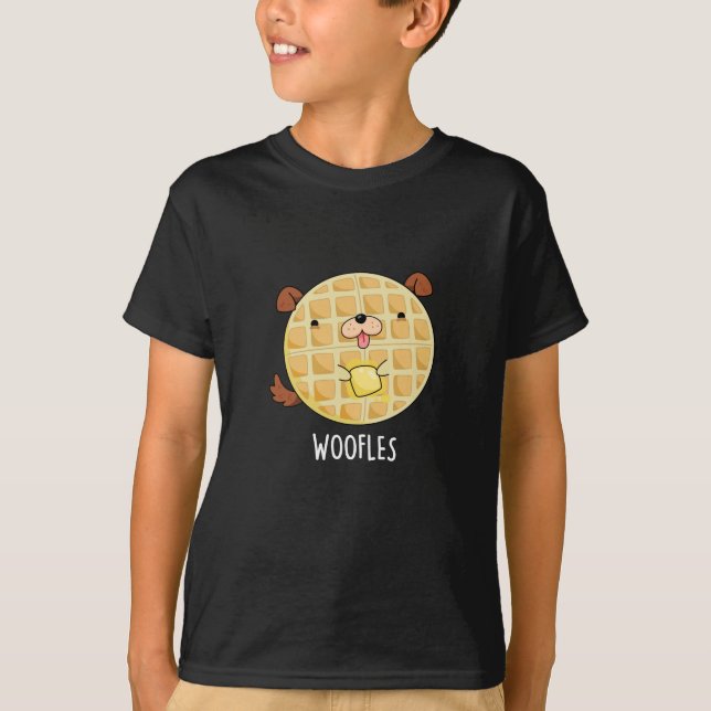 Camiseta Woofles Divertido Doggy Waffle Pun Dark BG (Anverso)