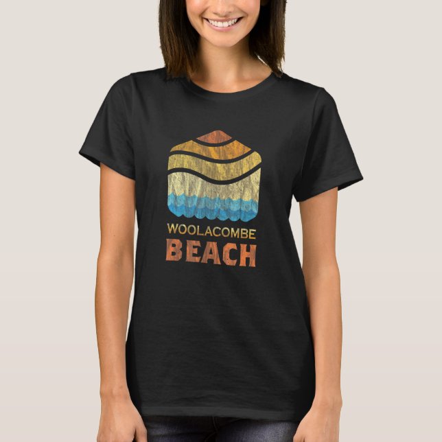 Camiseta Woolacombe Beach - Devon - Retro Waves Beach Graph (Anverso)