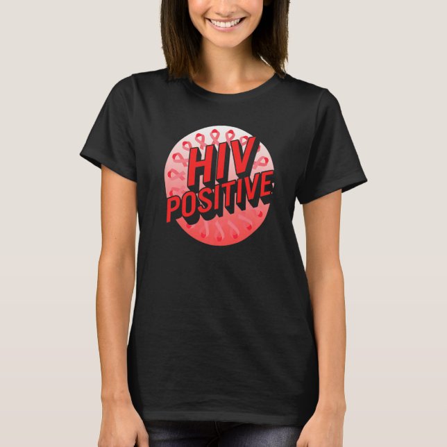 Camiseta Word Aids Days HIV Positive Red Awareness Ribbon S (Anverso)