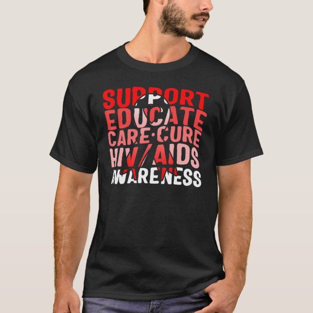 Camiseta Word Aids Days Support Educate Care Cure Red Aware (Anverso)