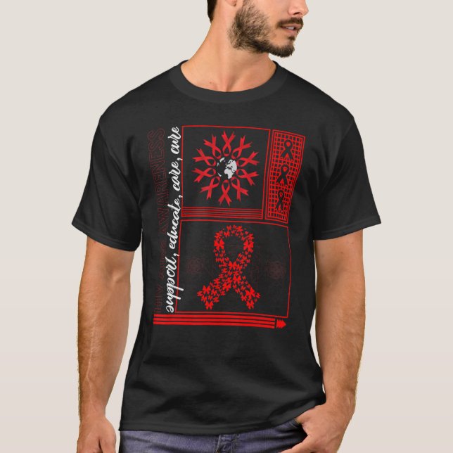 Camiseta Word HIV AIDS Day Support Educate Care Cure Red Aw (Anverso)