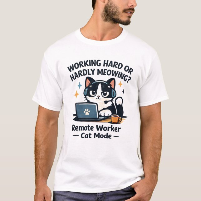 Camiseta Work From Home Cat Funny Laptop Cartoon (Anverso)